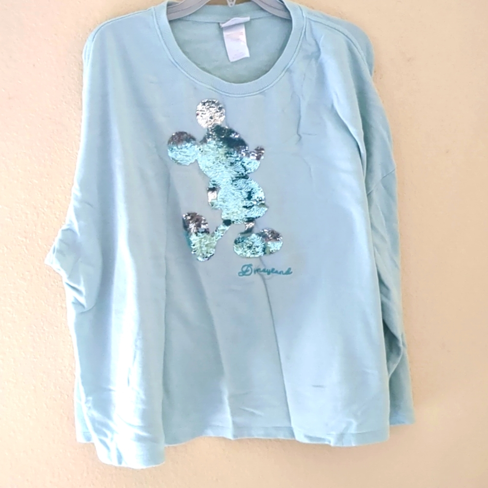 Disneyland Light Blue Sequin Mickey Sweatshirt
